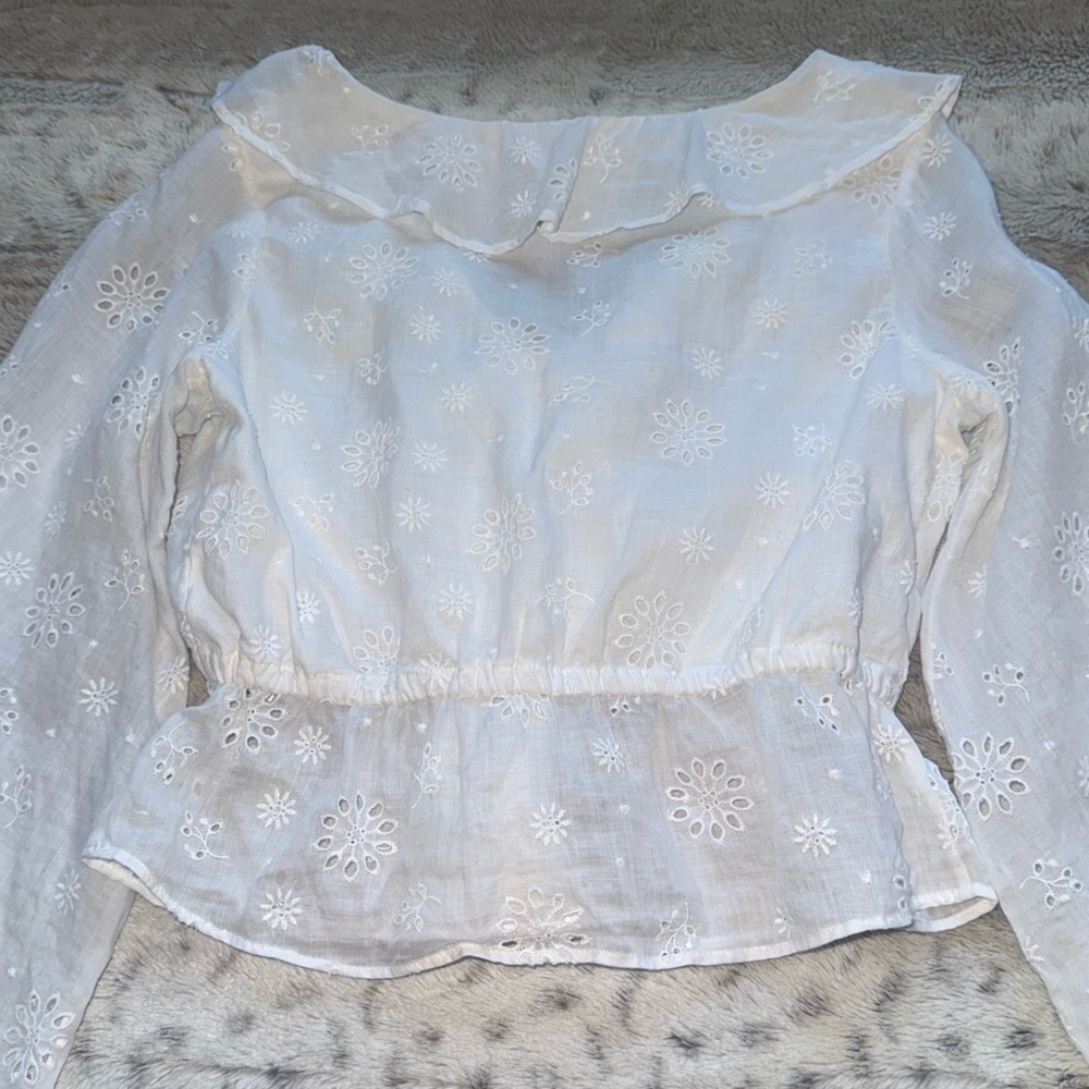 FRAME Ruffle-Front Eyelet Top Size XS - Picture 9 of 16